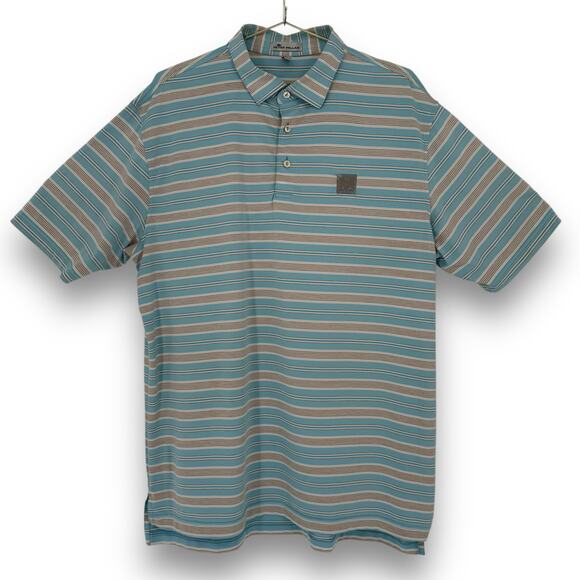 Peter Millar Summer Comfort Polo Shirt Blue White Stripe Logo Embroidered Size L - Picture 2 of 7